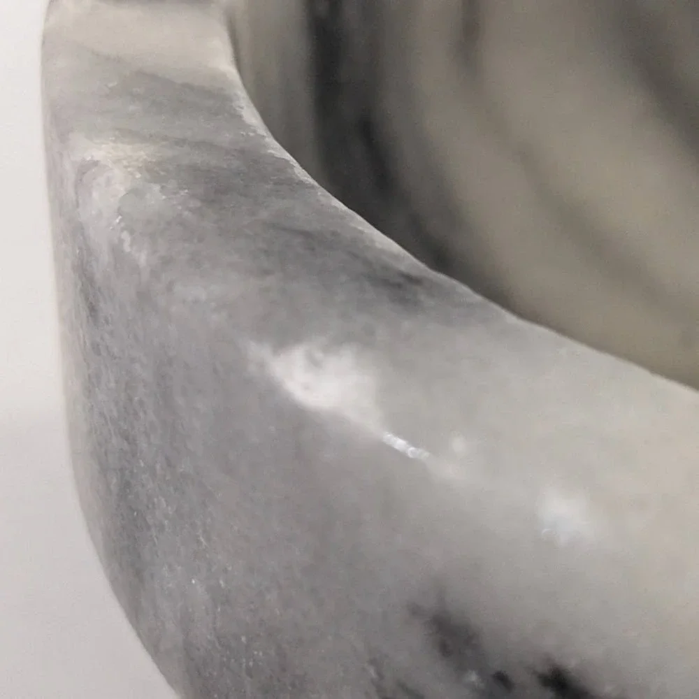 Grey White Veined Marble Mortar & Pestle Set Pedestal Base Kitchen Spice Grinder